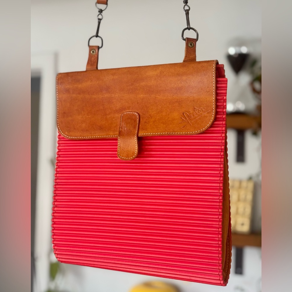 Unique Red & Brown Leather Shoulder Bag